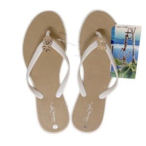Panama Jack Pineapple Embellished White Flip Flops NWT Size M 8/9